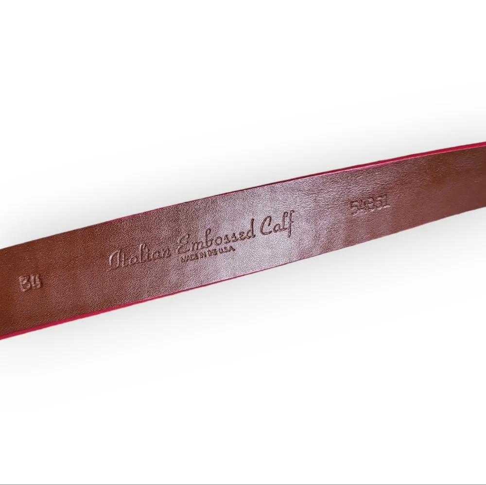 TORINO Italian Embossed Calf Leather Belt Brown with Red Trim Size 34